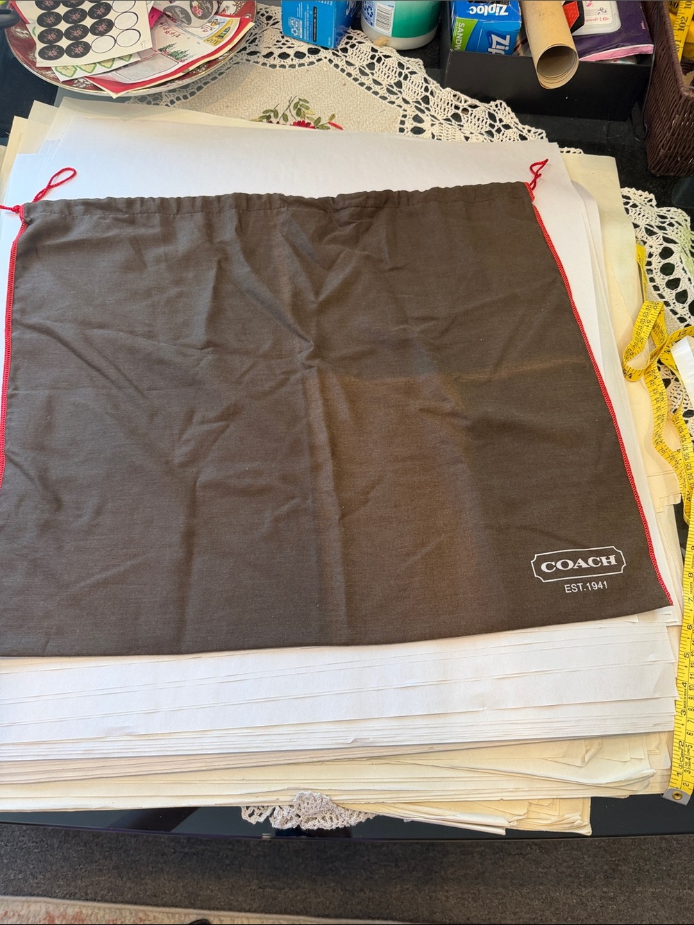 Coach Brown Drawstring Dust Bag with Red Trim 24x20 large storage